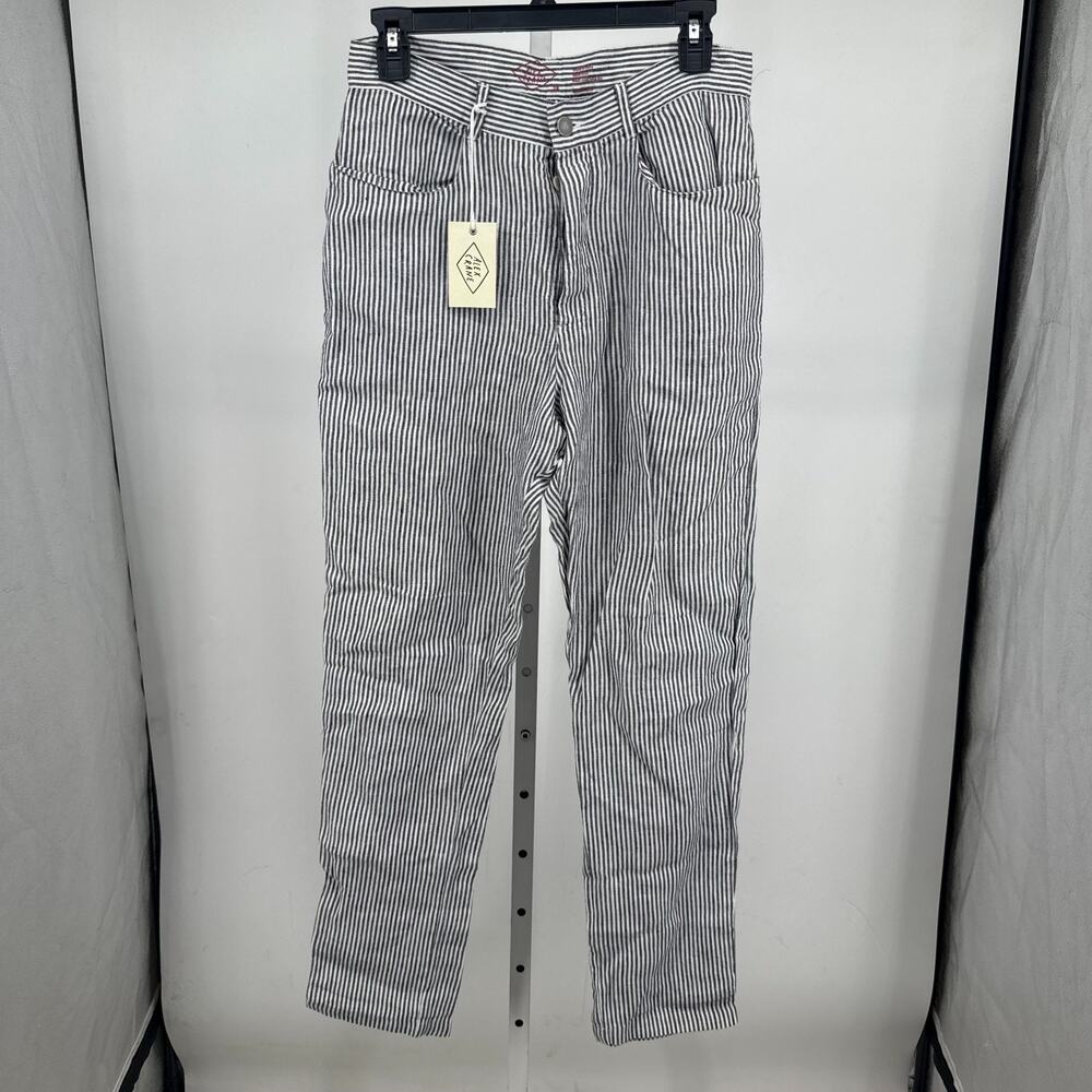 Alex Crane Cham Pants Mens 28 Navy White Straight Slim Striped 100% Linen NWT